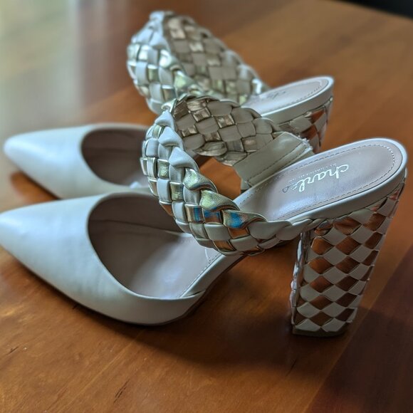 Charles by Charles David Micky Cream Metallic Woven Block Heel Pump Size 9 - Picture 1 of 9